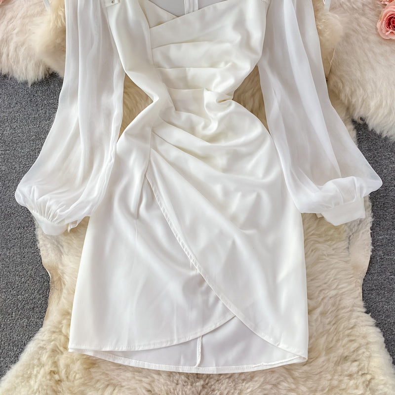 Robe à col carré à manches bouffantes de style rétro français coréen 2866