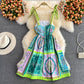 Printed strapless dress medium length high waist slim suspender skirt  3222