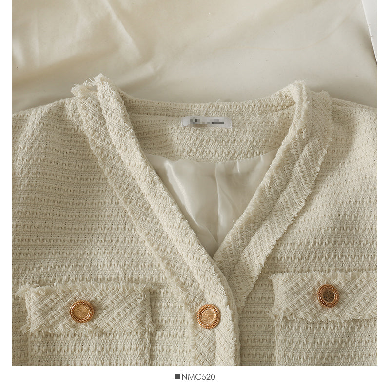 Korean style versatile V-neck single breasted large pocket coat female  2110