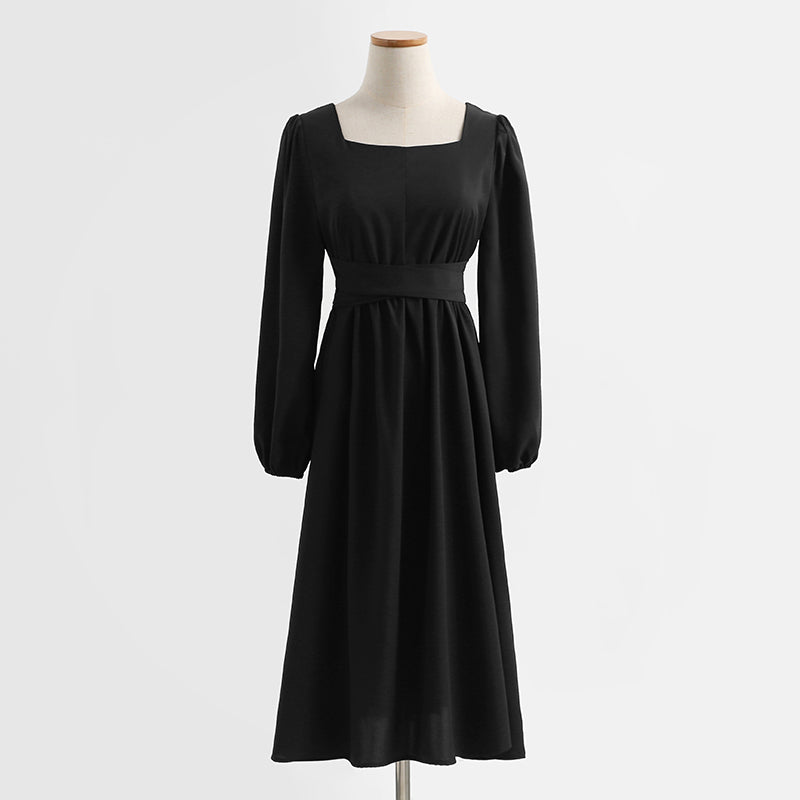 Temperament goddess style design sense of minority black square neck dress  2341