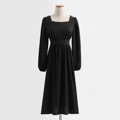 Temperament goddess style design sense of minority black square neck dress  2341