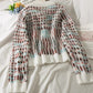 Loose crew-neck knit, striped single-breasted cardigan long-sleeved top  1445