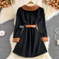 Lapel corduroy waist dress Hepburn  3115