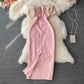 Temperamentvolles, schulterfreies, trägerloses Hüftwickelkleid 3204