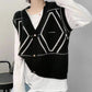 Black and white diamond lattice, single breasted cardigan, vest sleeveless vest, sweater knitted vest  1398