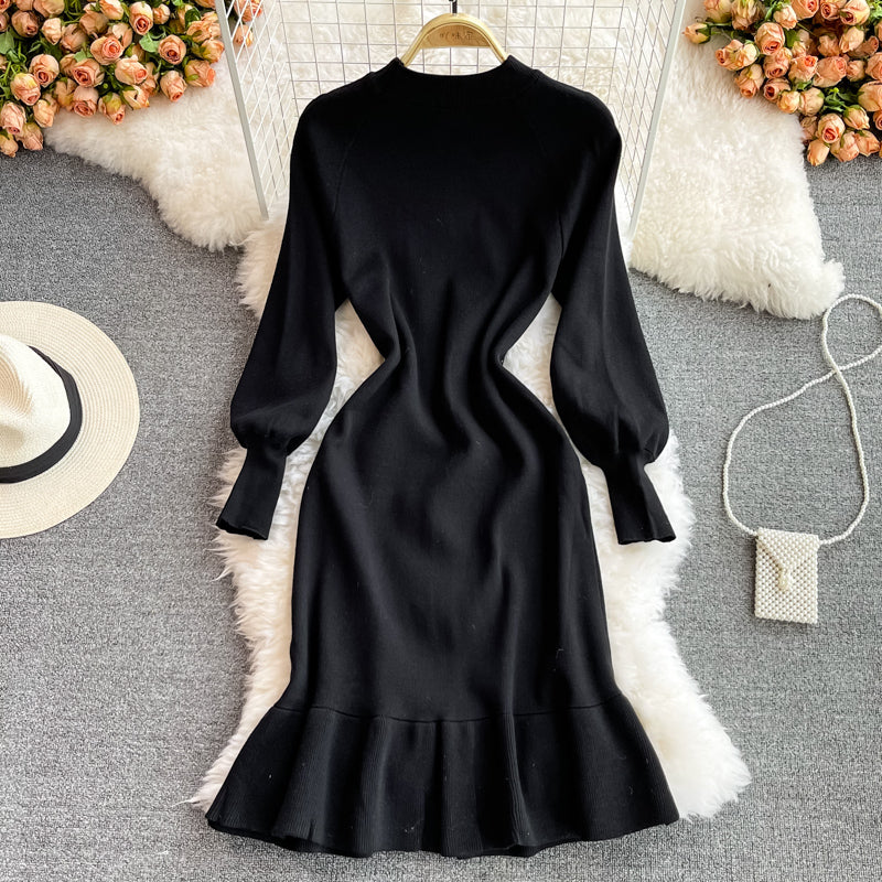 Thin knit ruffled fishtail buttock dress  3016
