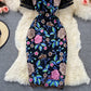 Mesh stitching heavy industry embroidery Hip Wrap Dress  3072