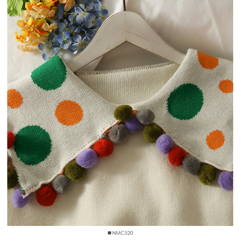 Versatile wool ball decorative doll neck long sleeve women's sweater  1930