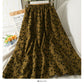 Hong Kong Style Vintage Floral elastic waist thin skirt  2549