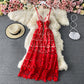 Sling one shoulder hollowed out water-soluble lace dress  2801