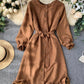Long sleeve ruffle hem button down dress  1317