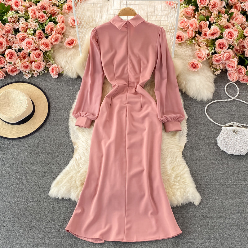 Suit collar waist slit dress elegant temperament Hip Wrap slit skirt  3233