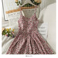 Retro broken flowers show thin waist, high waist suspender skirt, female  2692