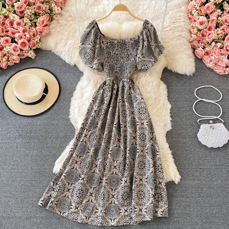 Slim square neck bubble sleeve dress  3061