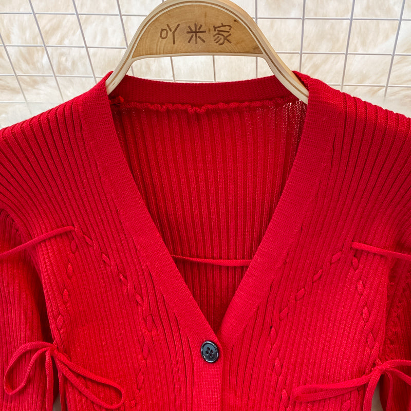 Fashion celebrity V-neck knitted dress  3380