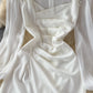 Korean French retro bubble sleeve temperament square neck dress  2844