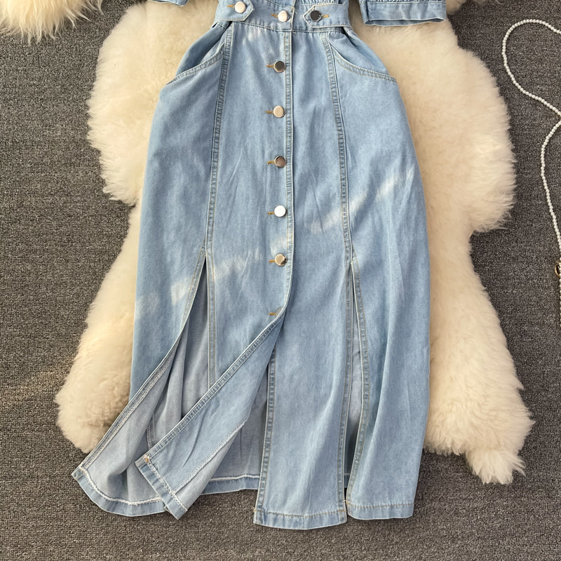 Versatile slim temperament medium long suspender dress women  2982