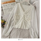 Korean Chiffon stitched bubble long sleeve T-shirt  2027