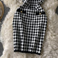 Vintage square neck thousand bird check black and white contrast dress  2793
