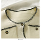 Sweater women's bag side single breasted cardigan top color matching slim fit bottomed sweater  1983