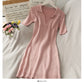 Simple and versatile solid color tight Lapel high waist wrap hip dress  2689