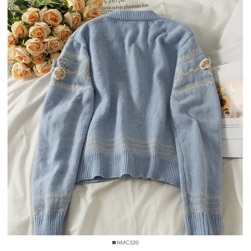 Sweet three-dimensional flower wavelet point short cardigan sweater  2039