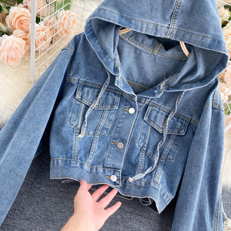 Age reducing hooded cardigan autumn new female casual versatile denim jacket female  1472