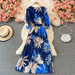 Split one piece wrap dress V-neck print dress  3227