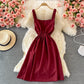 Gentle wind closing waist thin corduroy dress  3234