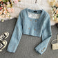 High waist short coat versatile long sleeve blouse women  1651