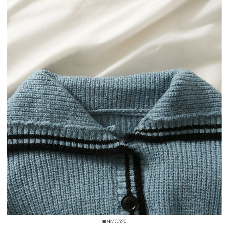 Korean stripe large lapel single breasted short cardigan sweater  2051