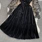 Celebrity temperament black square neck velvet dress  3366