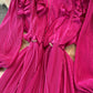 Bubble sleeve waist closing thin Ruffle Pleated Dress  3386