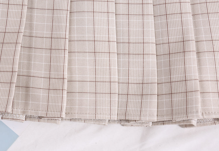 Plaid pleated high waist Korean skirt  2632
