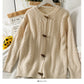 Sweater women's solid color ox horn button round neck sweater  1825