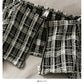 Short open navel bubble long sleeve top Plaid high waist skirt  2518