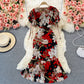 V-neck Floral Chiffon Dress split slim wrap hip fishtail dress  3214