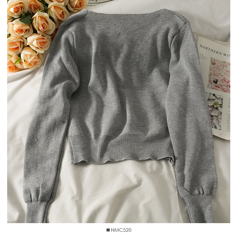 French minority V-neck Pullover short long sleeve sweater women  1886