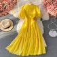 Elegant bubble sleeve long skirt with large hem  3065
