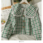 Hong Kong style retro tassels woolen baby collar tweed short shirt style coat women  2119