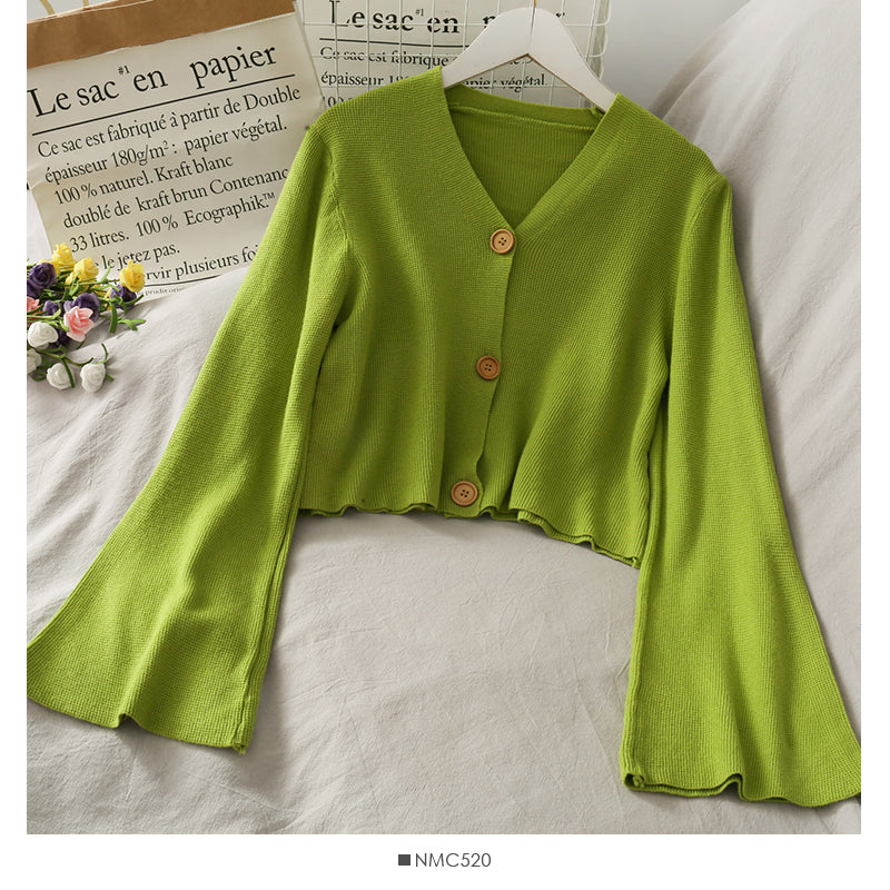 Minority short trumpet sleeve three button slim knit women  1706
