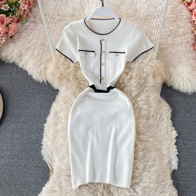 Slim round neck knitted Hip Wrap Dress  2975
