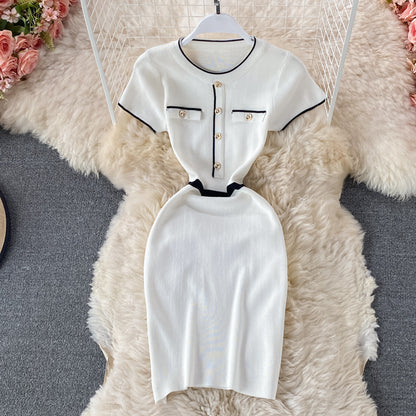 Slim round neck knitted Hip Wrap Dress  2975