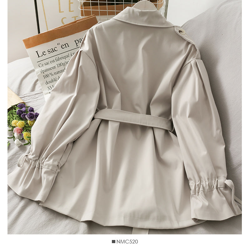 Han Fan loose and thin medium length double breasted solid coat  2085