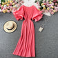 Ruffled large flared sleeve Pleated Dress  2758