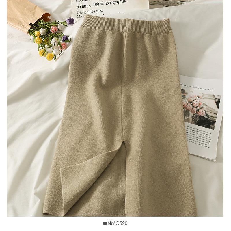 The New Retro elastic waist is thin, medium and long knitted Hip Wrap Skirt  2631