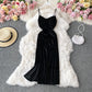 Vintage Hepburn velvet dress split Strapless suspender dress  3142