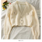 Manteau pull à manches longues et col en V à trois boutons, petit et polyvalent 1733