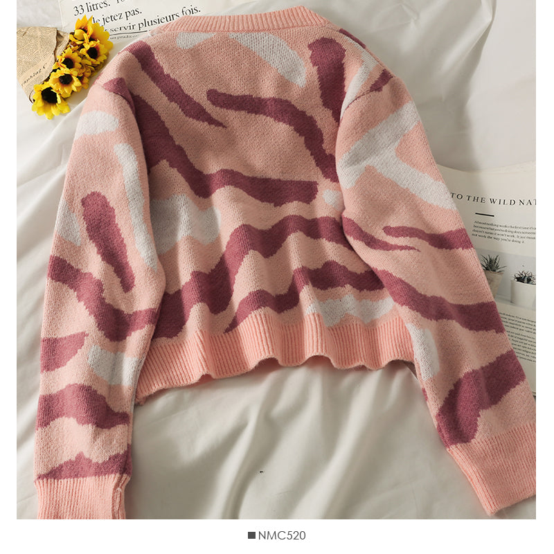 New leopard print short single breasted long sleeved cardigan  1851