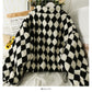 Diamond Plaid high neck bubble sleeve thickened jacket female drawstring lamb wool  2118